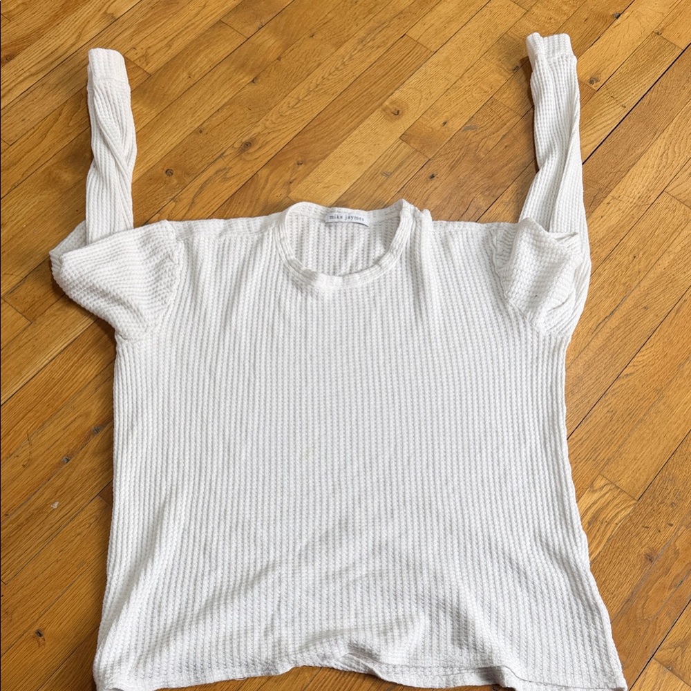 Men's White Waffle Knit Long Sleeve Shirt